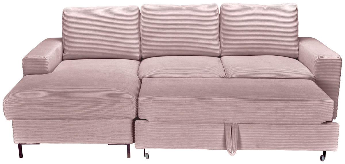 ECKSOFA Altrosa Cord  - Schwarz/Altrosa, KONVENTIONELL, Textil/Metall (150/240cm) - Carryhome