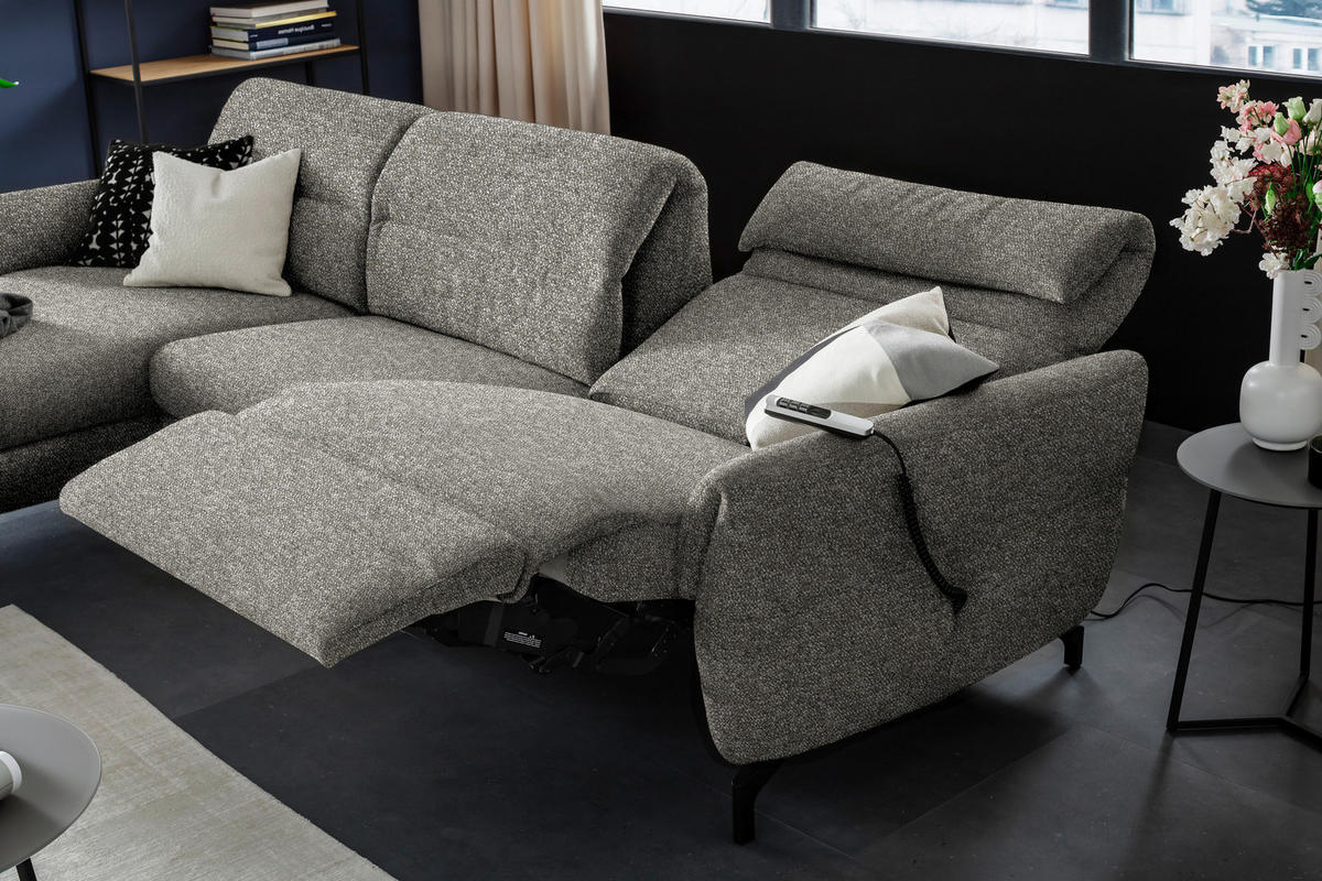 ECKSOFA in Chenille Greige  187/299 cm  - Greige/Schwarz, Design, Textil/Metall (187/299cm) - Schöner Wohnen