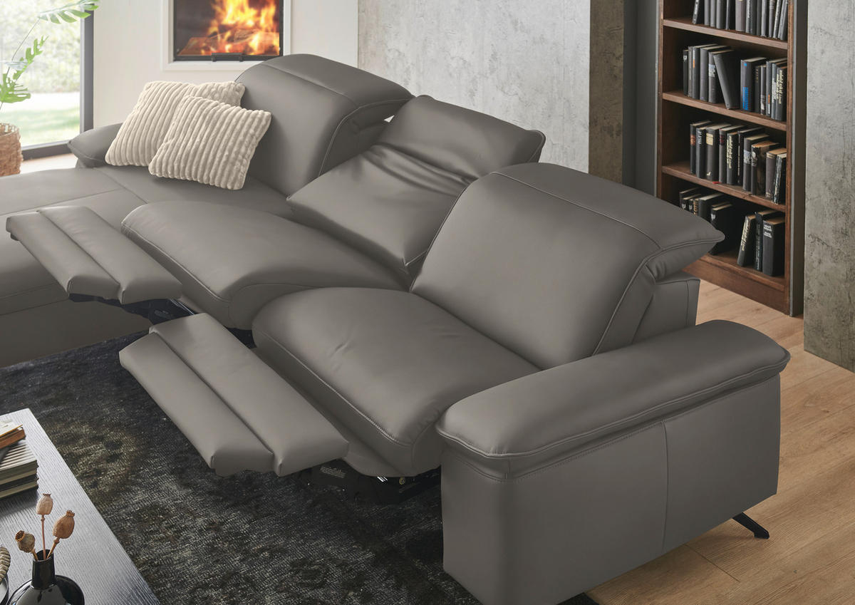 ECKSOFA  Echtleder Grau  - Schwarz/Grau, Design, Leder/Metall (169/307cm) - Beldomo Premium