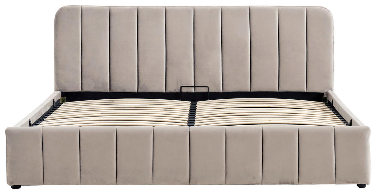 POLSTERBETT 140/200 cm, inkl. gepolstertes Kopfteil, Lattenrost, Bettkasten,  in Beige  - Beige/Schwarz, Design, Holz/Kunststoff (140/200cm) - Boxxx