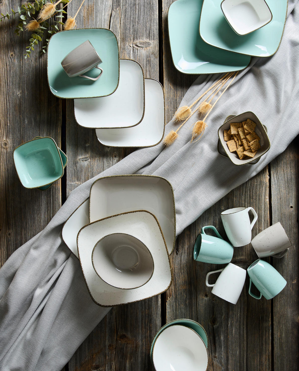 KOMBINOVANÝ SERVIS 20-dielne, porcelán keramika  - tyrkysová, Basics, keramika - Ritzenhoff Breker