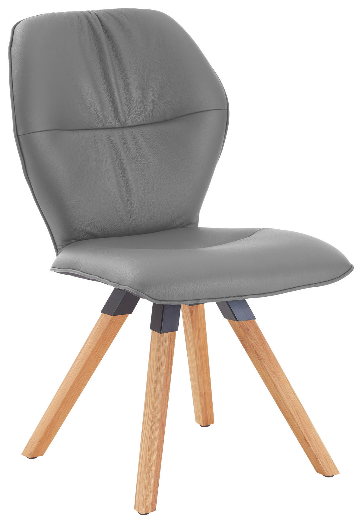 STUHL  in Echtleder pigmentiert  - Wildeiche/Graphitfarben, Design, Leder/Holz (62/91/59cm) - Valdera