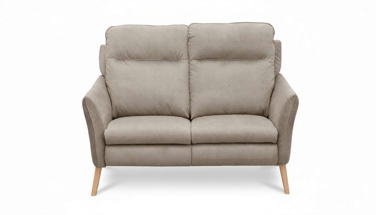 2-SITZER-SOFA Mikrofaser Taupe  - Taupe/Buchefarben, Design, Holz/Textil (145/110/92cm) - Livetastic
