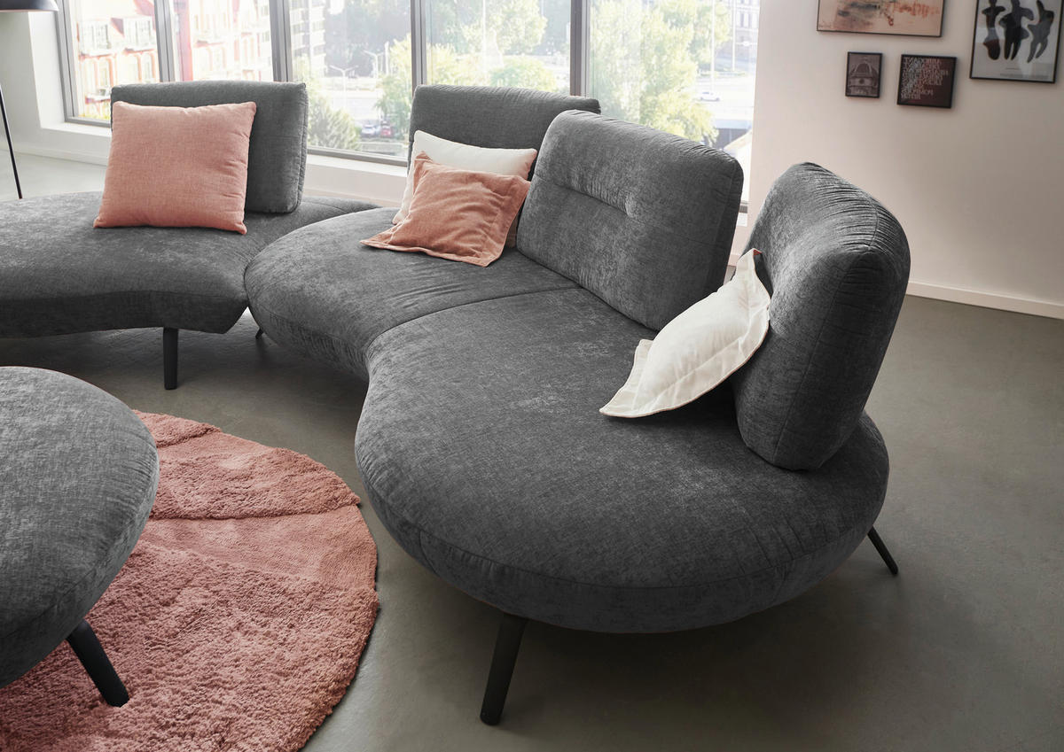 BIGSOFA Flachgewebe Anthrazit  - Anthrazit/Schwarz, Design, Textil/Metall (456/93/138cm) - Moderano