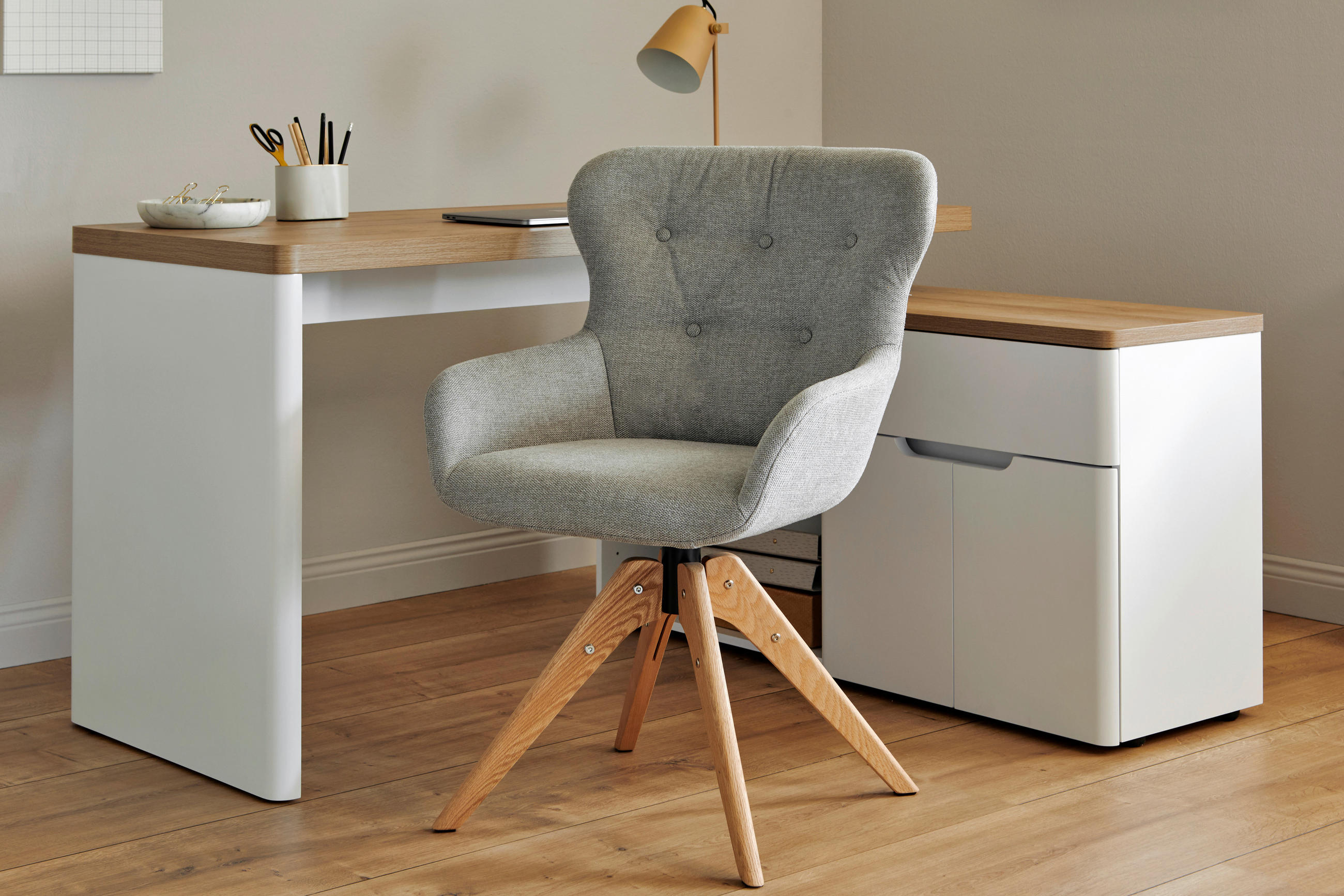 STUHL in Webstoff - Eichefarben/Hellgrau, Modern, Holz/Kunststoff (57/62/91cm) - Livetastic