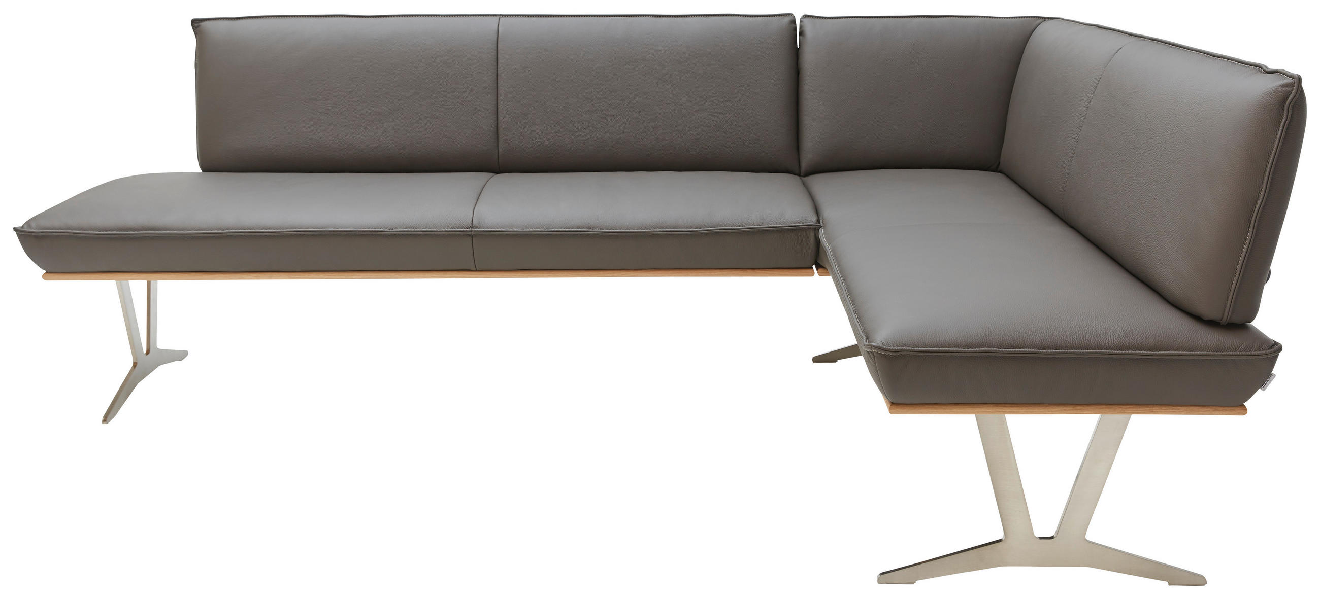 ECKBANK in Holz, Metall, Leder Schlammfarben - Edelstahlfarben/Schlammfarben, Design, Leder/Holz (197/152cm) - Ambiente