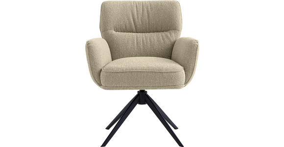 ARMLEHNSTUHL  , Stoffauswahl, Sitzfläche 360° drehbar, automatische Rückholfunktion  , Leinenoptik  ,  - Beige/Schwarz, Design, Textil/Metall (67/86/68cm) - Novel
