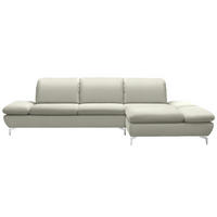 ECKSOFA in Echtleder Weiss  - Weiss/Silberfarben, Design, Leder/Metall (315/200cm) - Chilliano