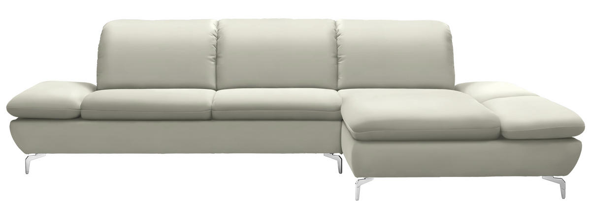 ECKSOFA in Echtleder Weiss  - Weiss/Silberfarben, Design, Leder/Metall (315/200cm) - Chilliano