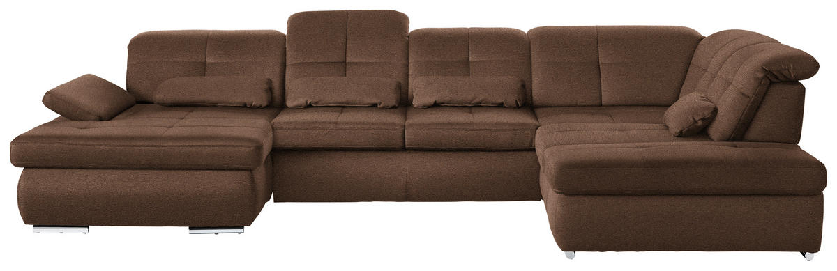 WOHNLANDSCHAFT  in Mikrofaser Haselnussfarben  - Chromfarben/Haselnussfarben, Design, Textil (195/371/260cm) - Beldomo Style