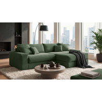 ECKSCHLAFSOFA  KAMIL Grün Cord  - Schwarz/Grün, MODERN, Kunststoff/Textil (180/297cm) - Livetastic