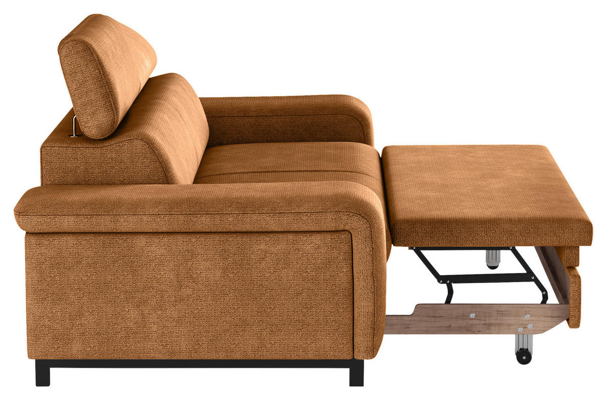 3-SITZER-SOFA in Chenille Cognac  - Cognac/Schwarz, Textil/Metall (217/81/100cm) - MID.YOU