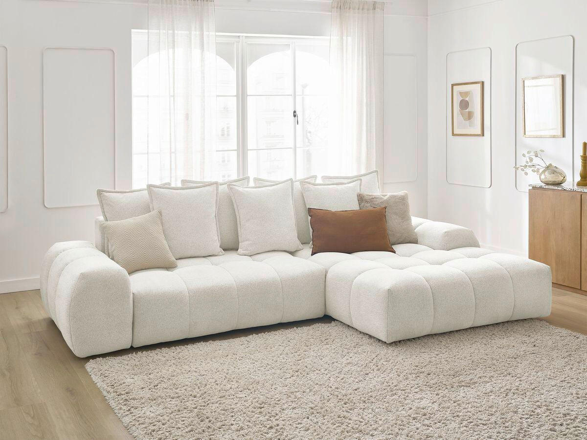 ECKSCHLAFSOFA EVEREST  mit Rücken echt, Armteil links, Armteil rechts Flachgewebe Weiß  - Schwarz/Weiß, MODERN, Kunststoff/Textil (318/180cm) - Livetastic