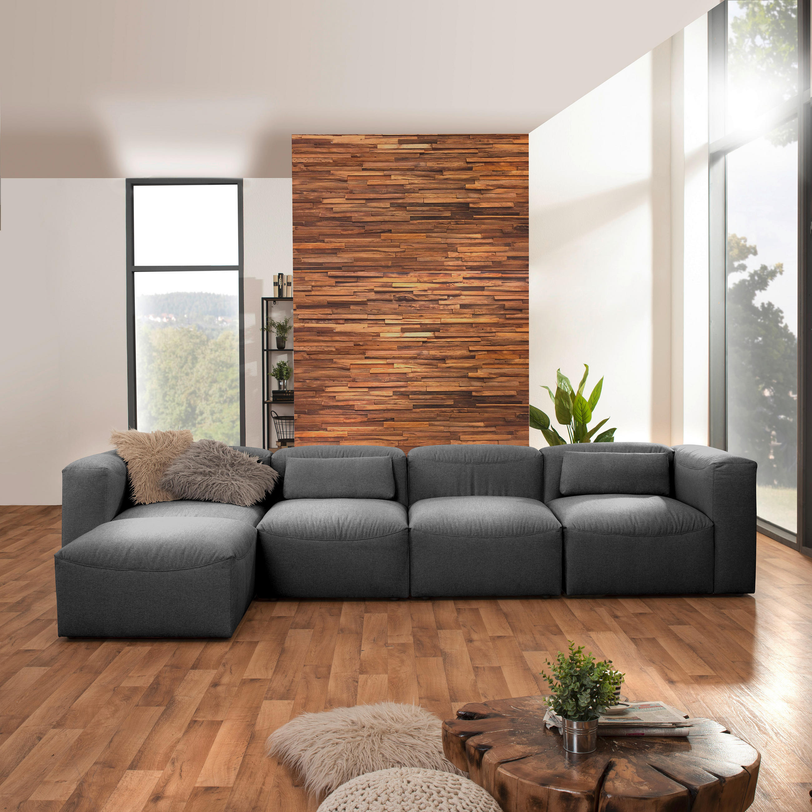 ECKSOFA Anthrazit Flachgewebe - Anthrazit, Design, Kunststoff/Textil (175/73/100cm) - Max Winzer