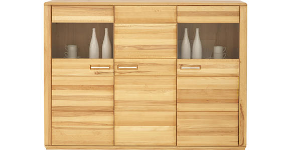 HIGHBOARD in 179/131/38 cm - Edelstahlfarben/Buchefarben, KONVENTIONELL, Glas/Holz (179/131/38cm) - Novel