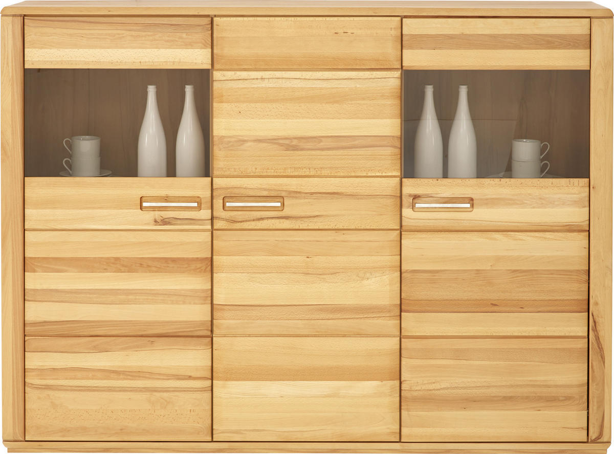 HIGHBOARD  in 179/131/38 cm  - Edelstahlfarben/Buchefarben, KONVENTIONELL, Glas/Holz (179/131/38cm) - Novel