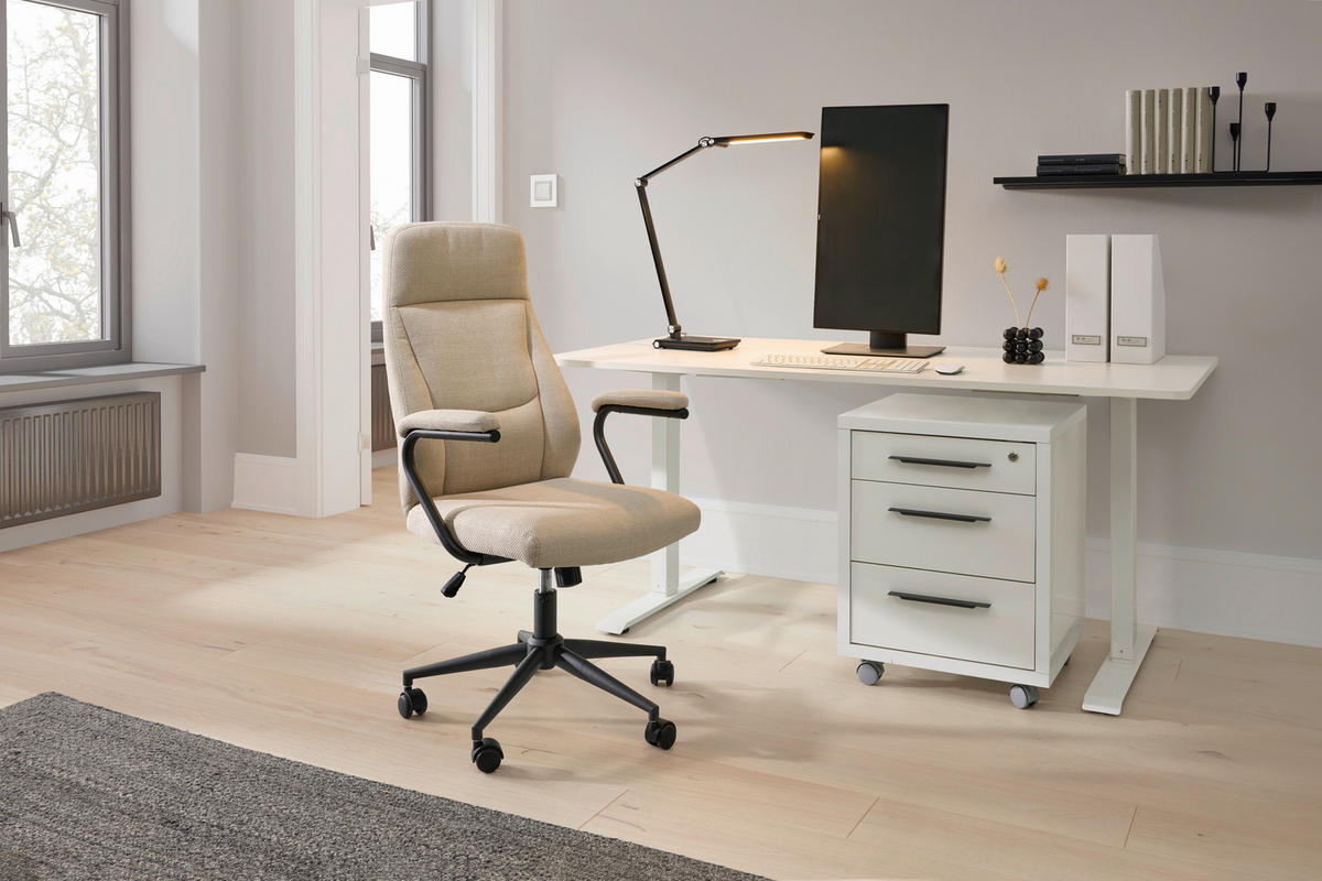 DREHSTUHL Webstoff Creme, Schwarz  - Creme/Schwarz, MODERN, Kunststoff/Textil (60/106-114/65cm) - MID.YOU