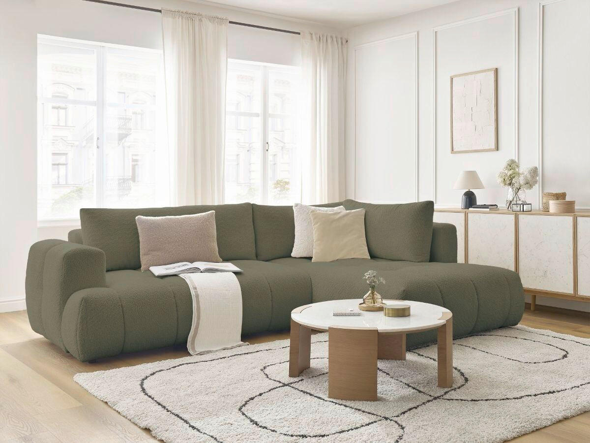 ECKSCHLAFSOFA EVEREST Bouclé Grün  inkl. Rückenkissen, Schlaffunktion  - Schwarz/Grün, MODERN, Kunststoff/Textil (282/204cm)