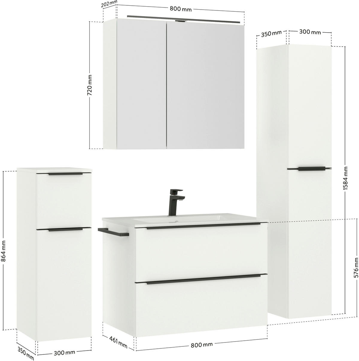 WASCHTISCHKOMBI 81 cm  - Schwarz/Weiß, MODERN, Holzwerkstoff/Stein (81cm) - Nobilia