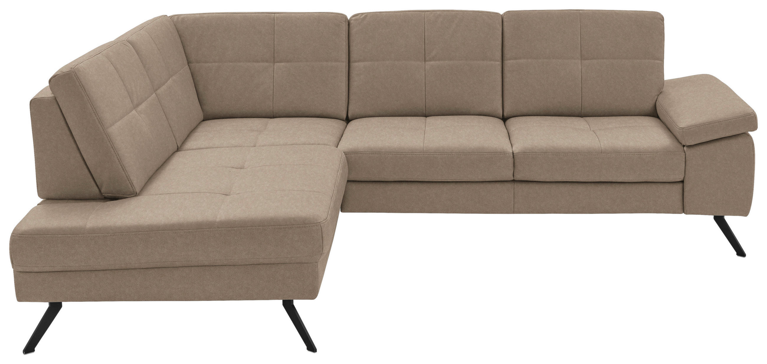 ECKSOFA in Lederlook, Mikrofaser Hellbraun  - Hellbraun/Schwarz, Design, Textil/Metall (194/261cm) - Beldomo System