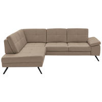 ECKSOFA in Lederlook, Mikrofaser Hellbraun  - Hellbraun/Schwarz, Design, Textil/Metall (194/261cm) - Beldomo System