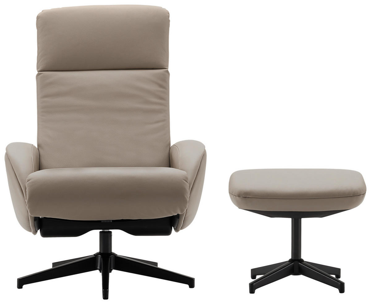 RELAXAČNÍ KŘESLO S TABURETEM, textil, kůže, šedohnědá - černá/šedohnědá, Design, kov/textil (77/107/75cm) - Livetastic