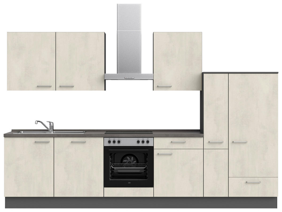 KÜCHENBLOCK 330 cm   in Weiß, Schieferfarben  - Schieferfarben/Schwarz, MODERN, Holzwerkstoff/Metall (330cm) - Nobilia