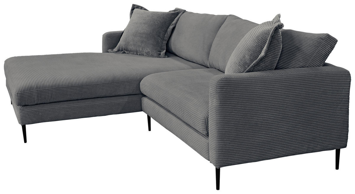 ECKSOFA in Cord Graphitfarben  193/268 cm  - Schwarz/Graphitfarben, Design, Textil/Metall (193/268cm) - P & B