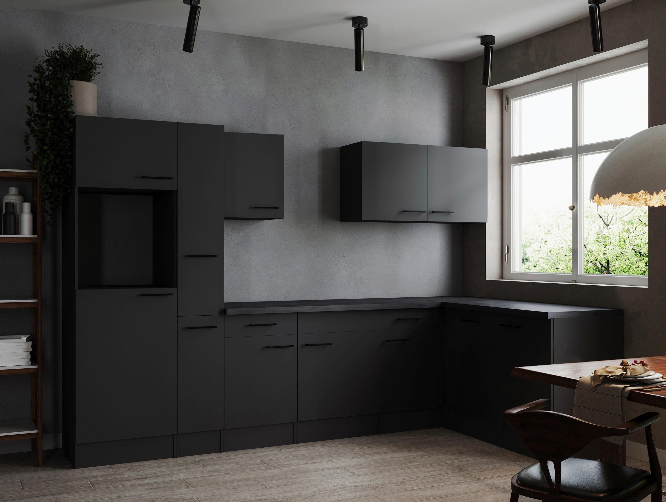 ECKKÜCHE 310/172 cm  in Dunkelgrau  - Dunkelgrau/Schwarz, Design, Holzwerkstoff/Metall (310/172cm) - Respekta