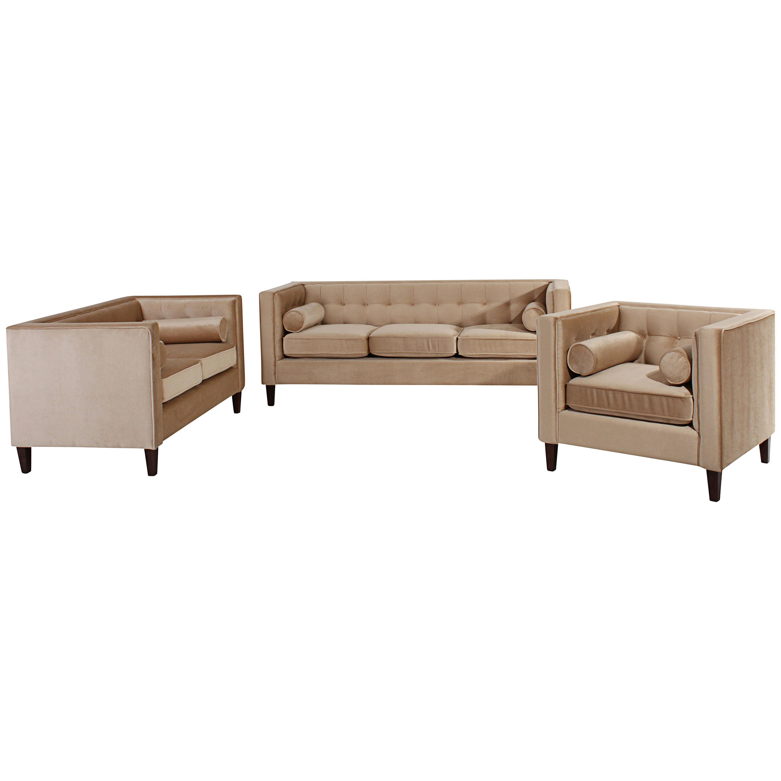 SITZGARNITUR Velours Sandfarben  - Sandfarben/Nussbaumfarben, Design, Holz/Textil - Max Winzer