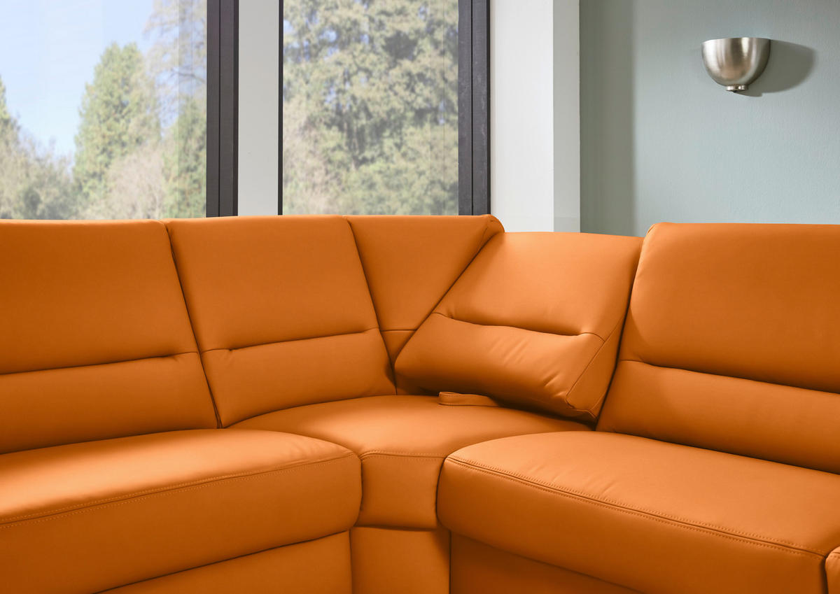 ECKSOFA  in Echtleder Orange  249/290 cm  - Schwarz/Orange, KONVENTIONELL, Leder/Metall (249/290cm) - Beldomo Premium