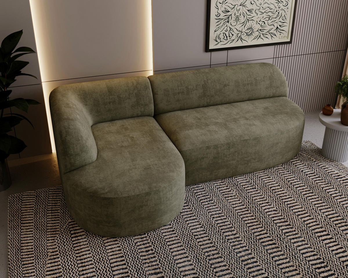 ECKSOFA Chenille Grün  - Schwarz/Grün, Design, Kunststoff/Textil (156/218cm) - Livetastic