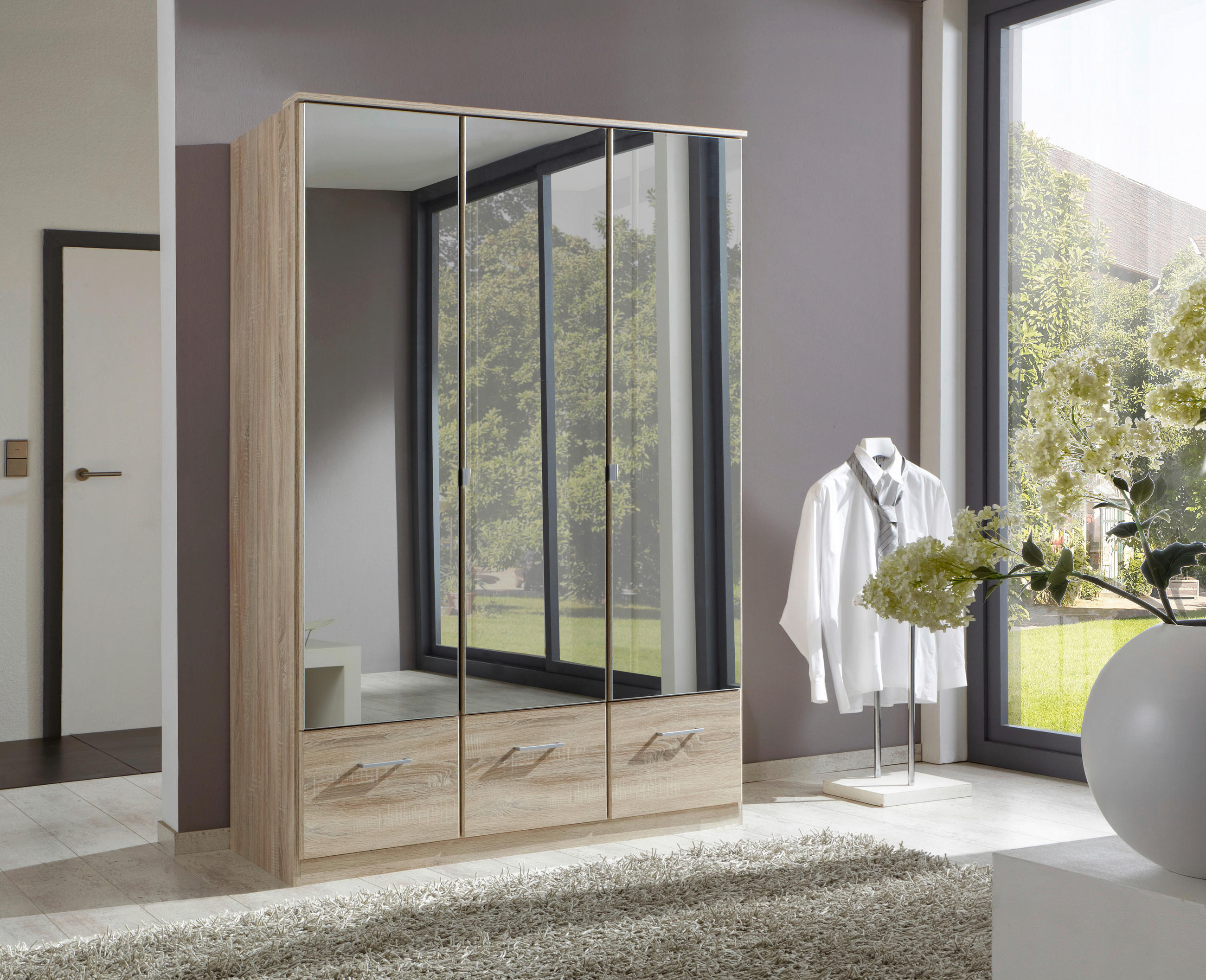 DREHTÜRENSCHRANK in Eichefarben  - Eichefarben/Alufarben, Konventionell, Glas/Holzwerkstoff (135/199,5/58cm) - MID.YOU