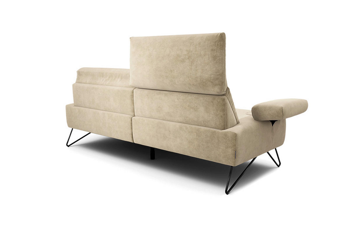 2,5-SITZER Samt Naturfarben  - Schwarz/Naturfarben, Design, Textil/Metall (204-234/85/86-94cm) - SENSOO