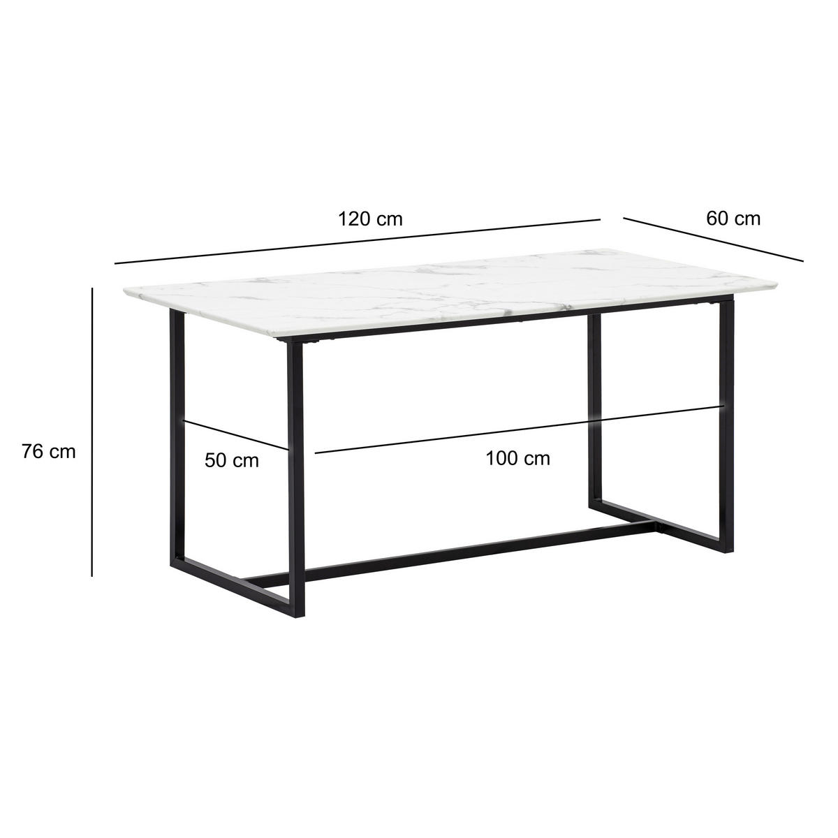 ESSTISCH in Holzwerkstoff 120/60/76 cm   - Schwarz/Weiß, Design, Holzwerkstoff/Metall (120/60/76cm) - MID.YOU