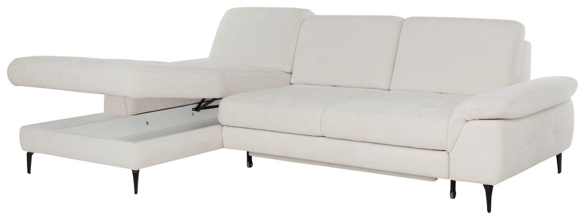 ECKSOFA ALMA in Chenille Creme  191/285 cm  - Creme/Schwarz, Design, Textil/Metall (191/285cm) - Livetastic