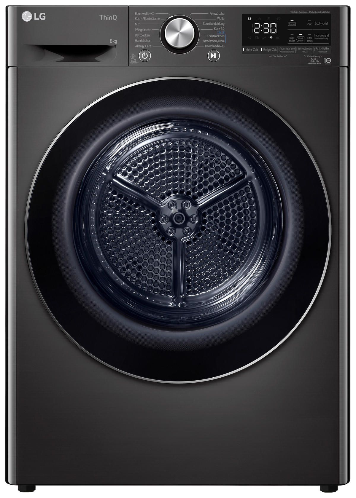 WÄRMEPUMPENTROCKNER RT80V9B  - Chromfarben/Schwarz, Basics, Glas/Kunststoff (59.5/203/67.5cm) - LG