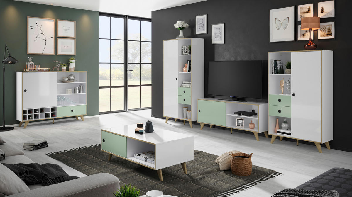 TV-ELEMENT  145/63/40 cm   - Eichefarben/Weiß Hochglanz, MODERN, Holzwerkstoff/Kunststoff (145/63/40cm) - Boxxx