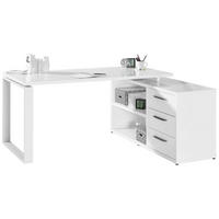 Birou de colt in material pe bază de lemn  - alb/antracit, Design, metal/material pe bază de lemn (170/75/140cm) - Carryhome