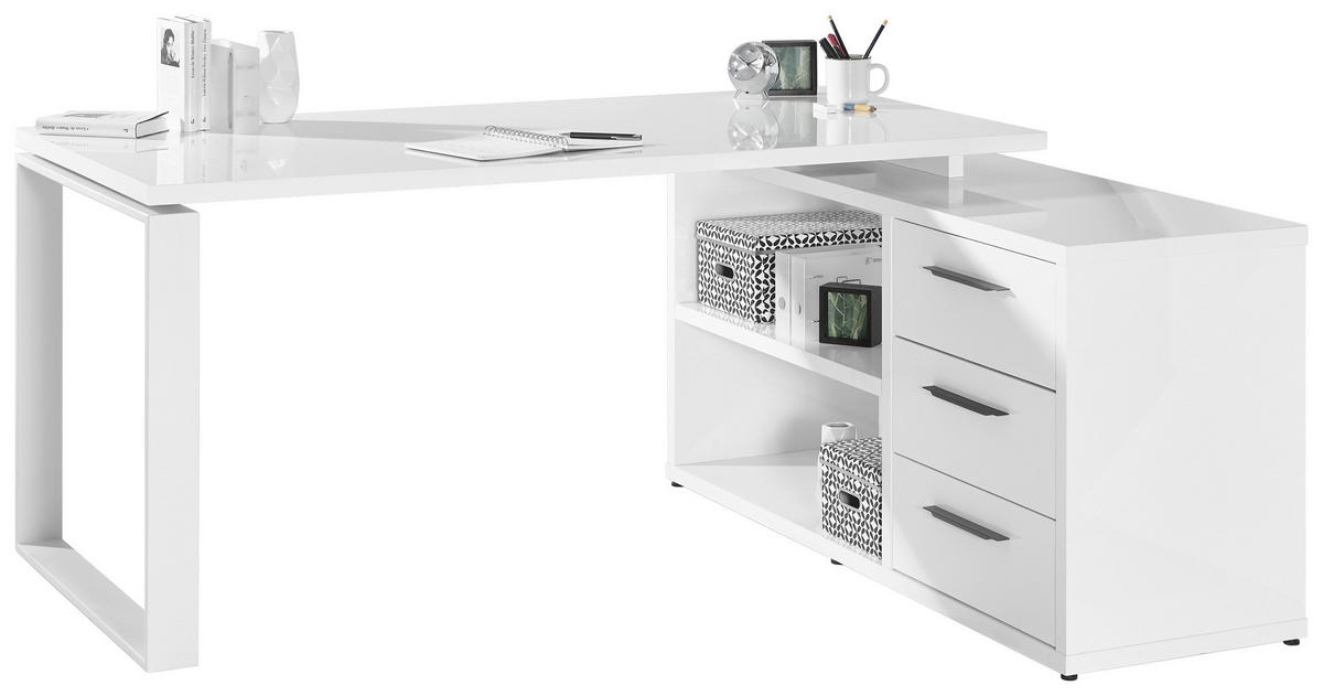 Birou de colt in material pe bază de lemn  - alb/antracit, Design, metal/material pe bază de lemn (170/75/140cm) - Carryhome