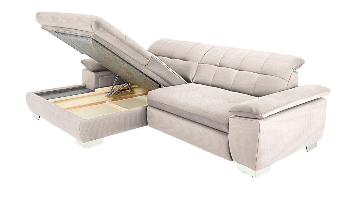 ECKSOFA in Mikrofaser Ecru  - Chromfarben/Ecru, Design, Textil/Metall (180/265cm) - Carryhome