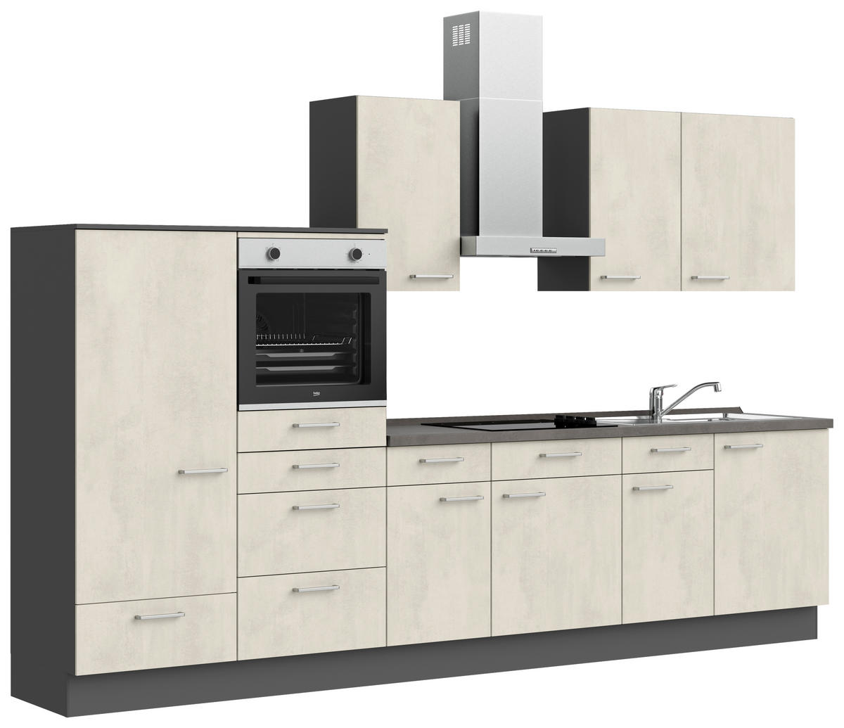 KÜCHENBLOCK Riva 330 cm  in Weiß, Schieferfarben  - Schieferfarben/Edelstahlfarben, MODERN, Holzwerkstoff/Metall (330cm) - Nobilia