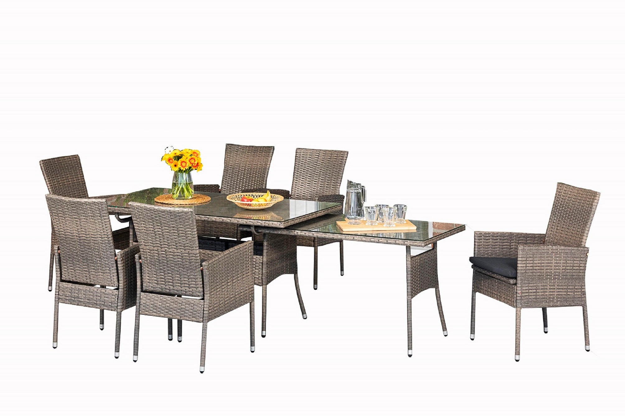 GARTENGARNITUR 13-teilig  - Braun, MODERN, Glas/Kunststoff - Gardenson