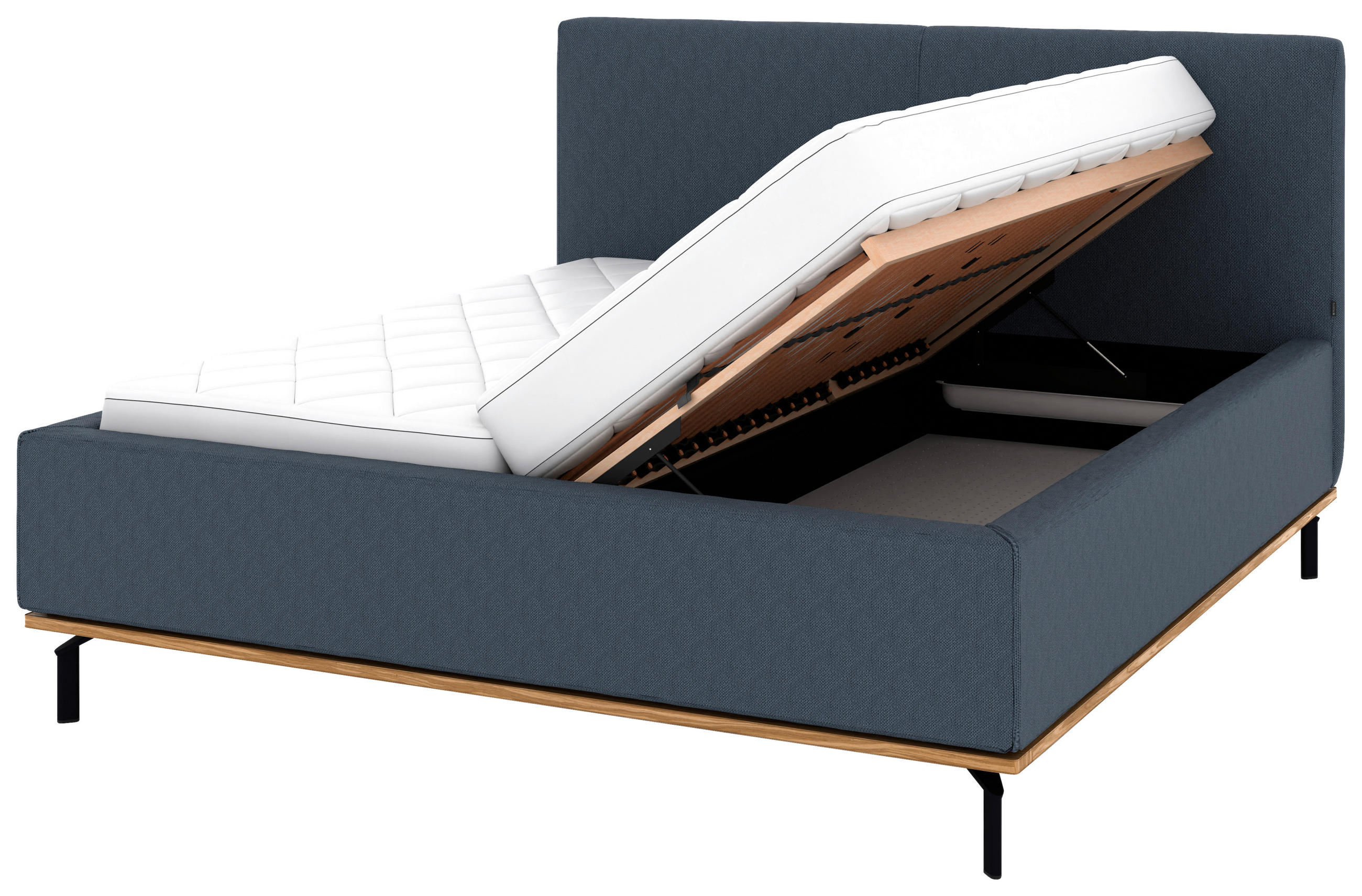 Thumbnail - Musterring Polsterbett, Dunkelblau, Textil, Birke, Buche, massiv, H2 + H3, Höhe ca. 20 cm, 160x200 cm, Reach, atmungsakt...