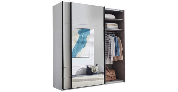 SCHWEBETÜRENSCHRANK  in Schwarz, Weiß  - Schwarz/Weiß, MODERN, Glas/Holzwerkstoff (215/225,5/60,5cm) - Xora