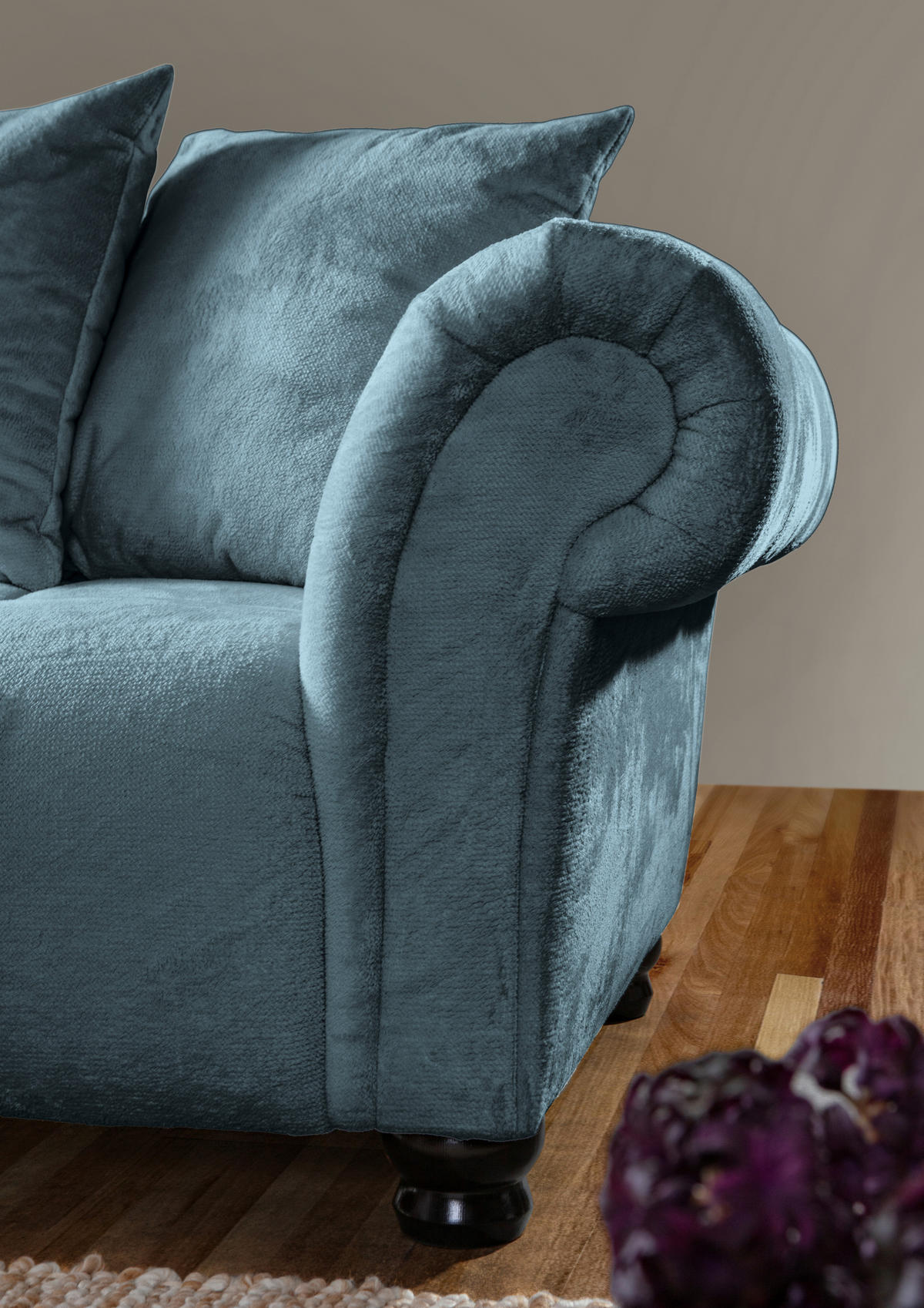 HÖRNSOFFA i plysch petrol  - petrol/mörkbrun, Klassisk, trä/textil (190/288cm) - MID.YOU