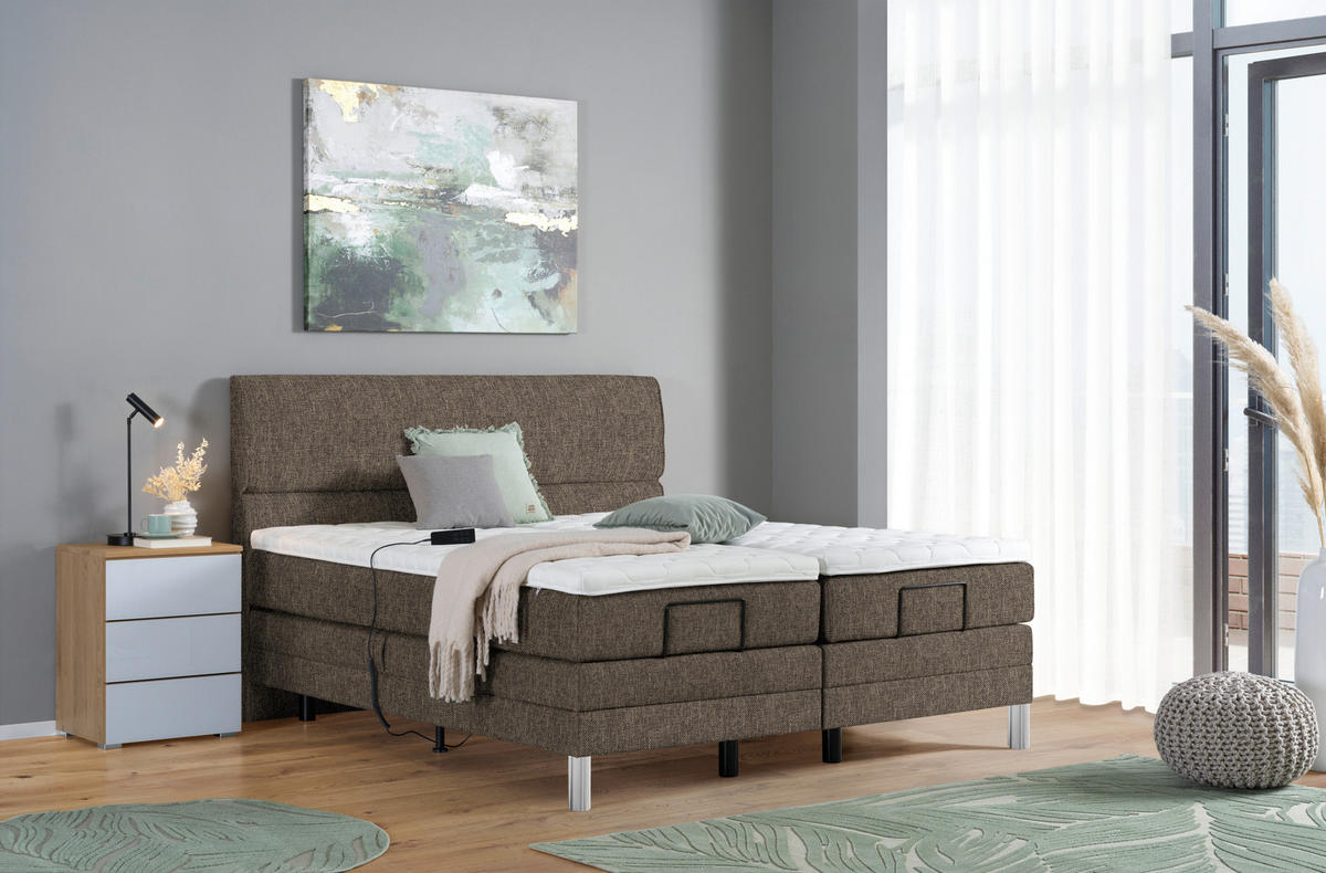 BOXSPRINGBETT 180/200 cm  in Braun  - Chromfarben/Braun, KONVENTIONELL, Kunststoff/Textil (180/200cm) - Voleo