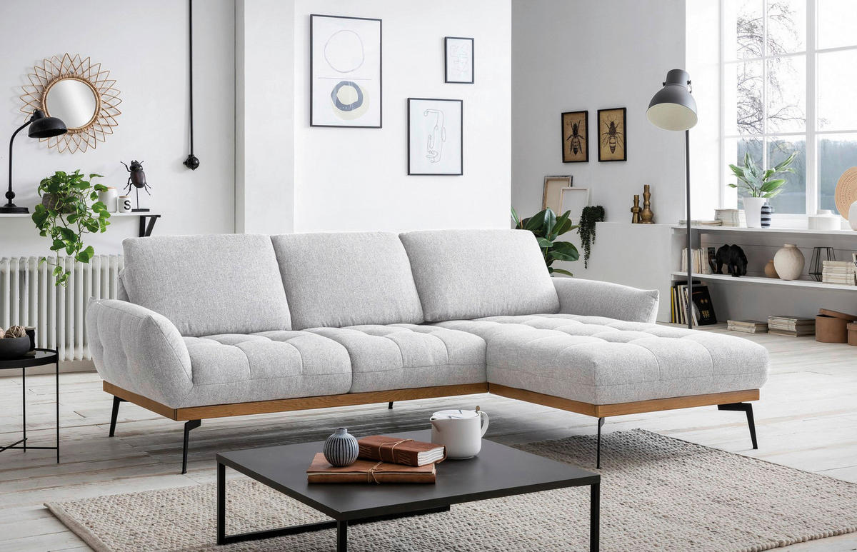 ECKSOFA in Flachgewebe Creme  - Creme/Schwarz, Design, Holz/Textil (245/171-185cm) - Stylife