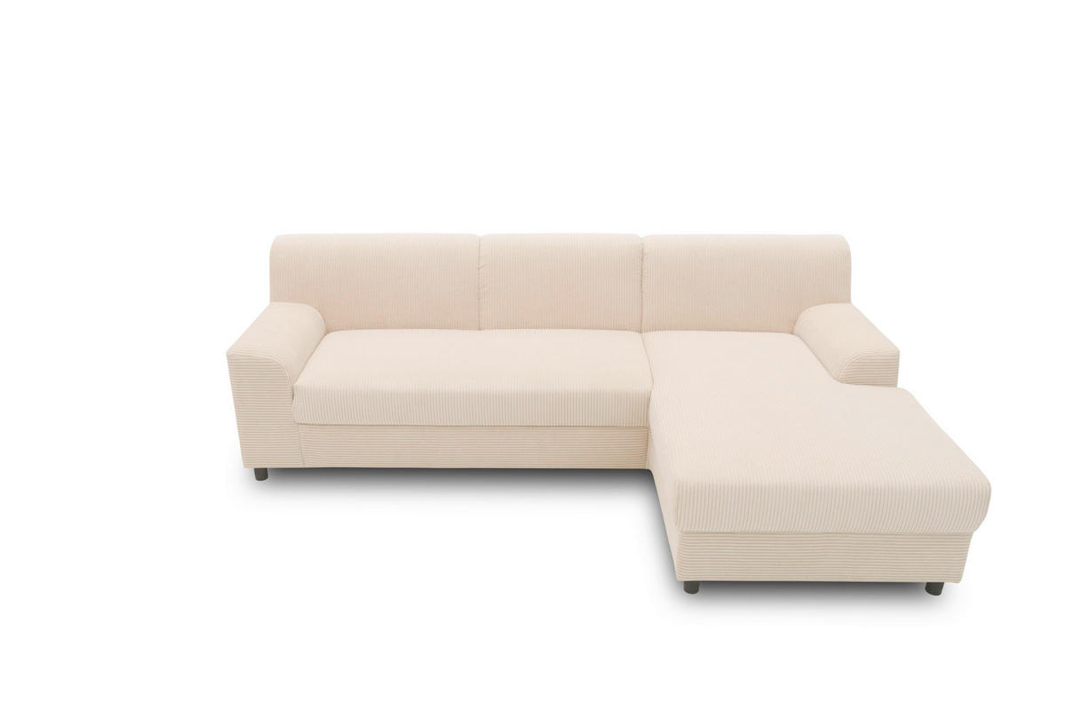 ECKSCHLAFSOFA  CAPRI 2 Creme Cord  - Creme/Schwarz, Basics, Kunststoff/Textil (241/146cm) - MID.YOU