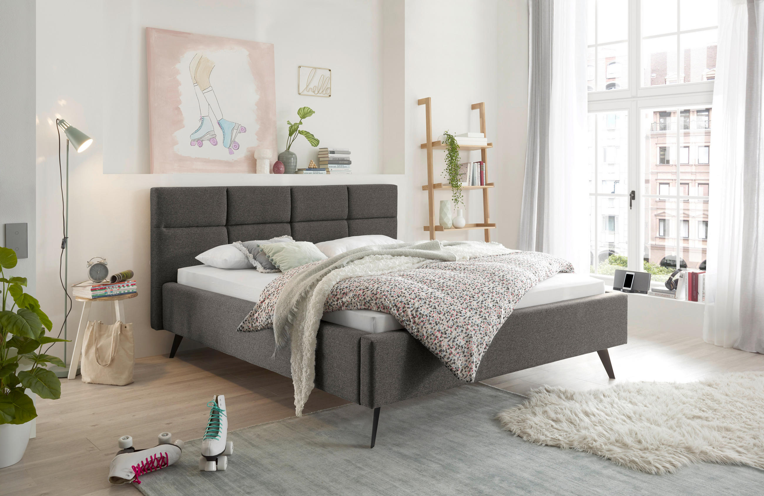 POLSTERBETT 180/200 cm  in Anthrazit  - Anthrazit/Schwarz, KONVENTIONELL, Textil/Metall (180/200cm) - SetOne by Musterring